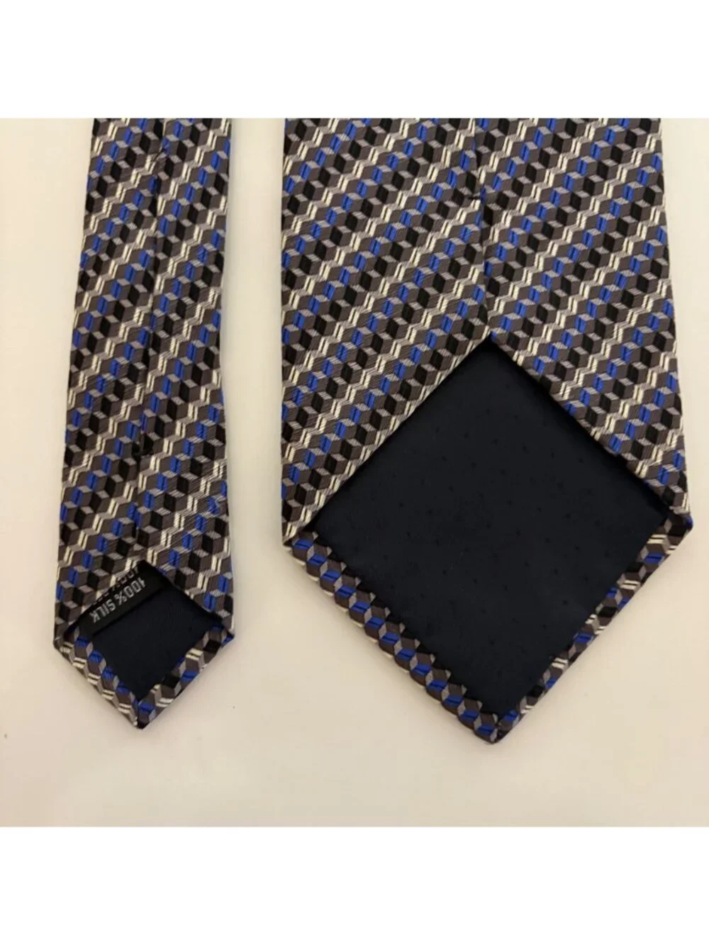 Stafford Executive Silk Tie Blue Gray Geometric Mens Necktie Italy Office Formal